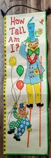 Clowns Sequins "How Tall Am I" Felt Growth Chart Flowers Bees Balloons Vintage