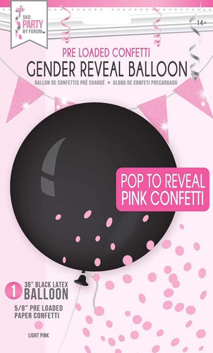 Black 36” Gender Reveal Confetti Balloon - Pink Confetti - 第 1/3 張圖片