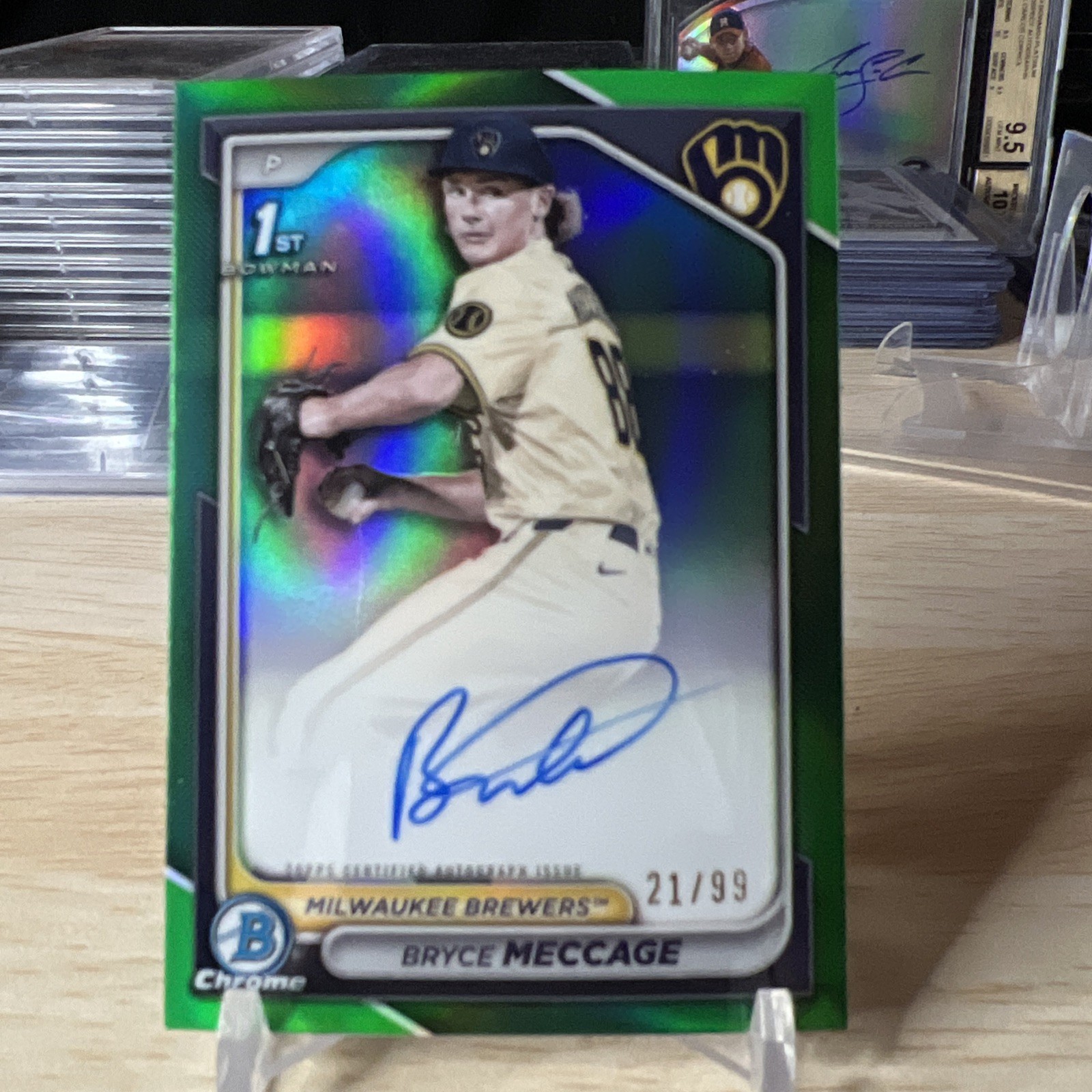 2024 Bowman Draft Bryce Meccage Chrome Auto Green Refractor 1st #21/99 Mint