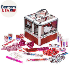 Hello Kitty Train Case Cosmetic Makeup Set Includes Lip Gloss, Eye Shimmer, Nail