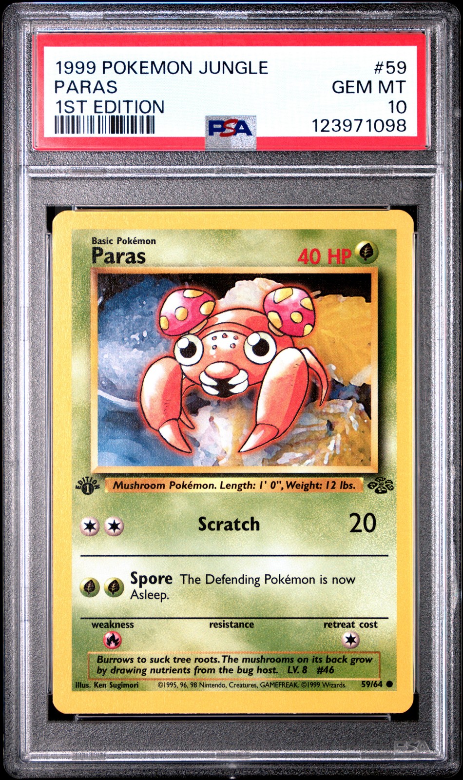 1999 POKEMON JUNGLE 1ST ED #59 PARAS PSA 10