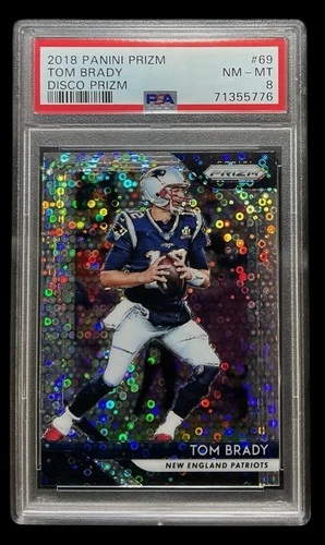 2018 panini prizm #69 tom brady; silver vet SP disco prizms PSA 8