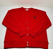 VTG 90s Izod Preppy Crest Red Grandpa Knit Cardigan Sweater Men's Large EXC 