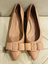 Authentic Salvatore Ferragamo New Tan Viva Varina Bow Flats Heels Shoes 9