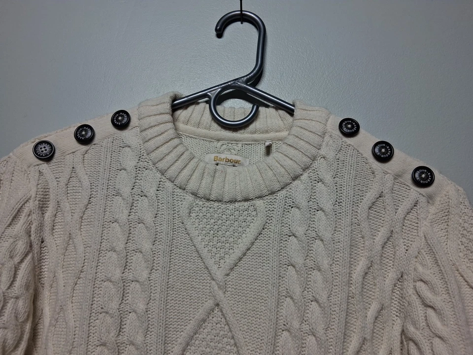 Suéter Barbour Grisling Lana Tejido con Cable Cuello Redondo en Crema Talla 4 Foto 2 de 4