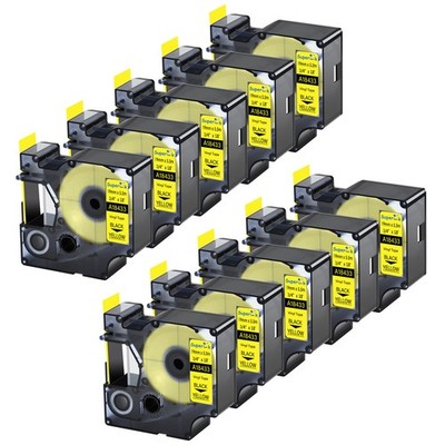 10PK A18433 Black on Yellow Industrial Vinyl Tape Label For Dymo Rhino 4200 19MM