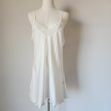 NWT EKOUAER Silky Satin Lace-Trim V-Neck Mini Chemise Slip Nightgown White Sz.M