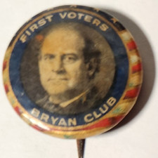 William Jennings Bryan Campaign Button Political “First Voters Bryan Club” 7/8”