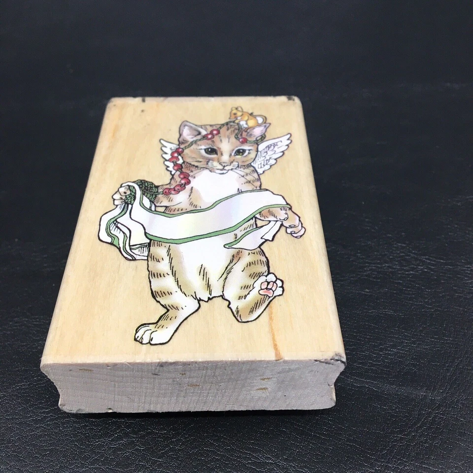 Joanne West Wood Mount Rubber Personal Stamp Exchange Angel Wings Cat Christmas - Image 3 of 4