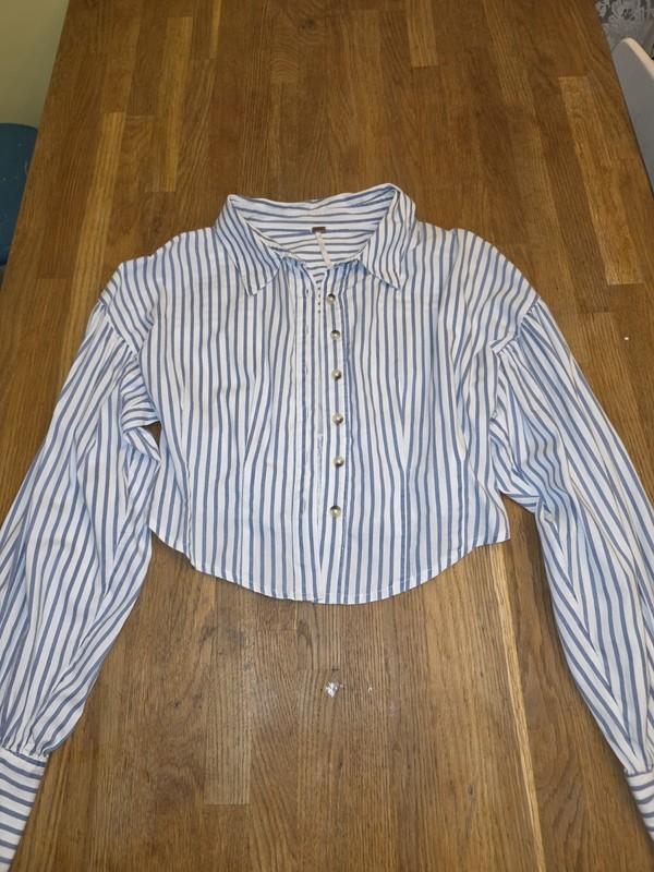 Small Free People Striped Button Down Blouse Cinched Back