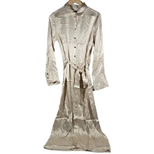 J.Crew Champagne Satin Belted Midi Shirt Dress BU107 Womens 10 FA23 Viscose