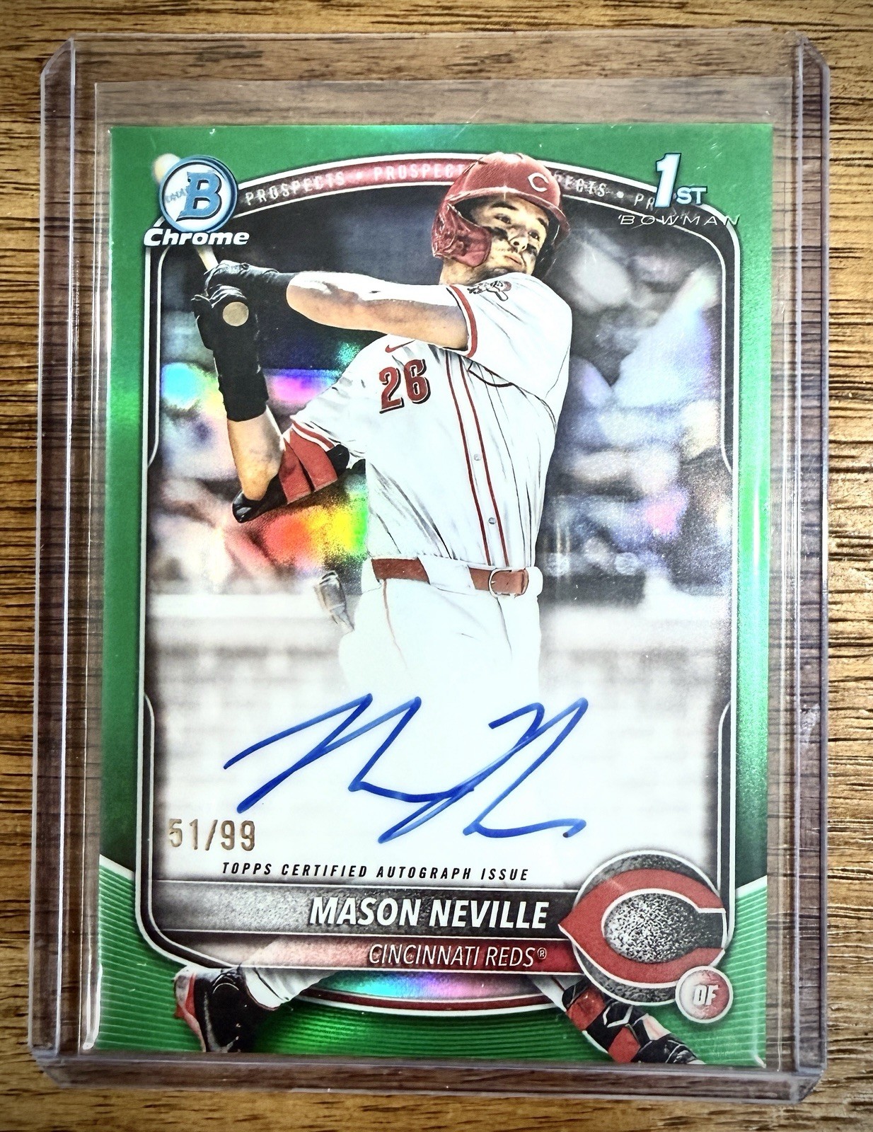 2025 Bowman Draft Mason Neville 1st Chrome Auto Green Refractor /99