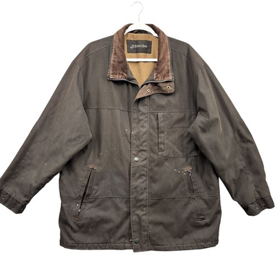 #ad St Johns Bay Chore Barn Jacket Mens XL Corduroy Collar Distressed Brown $44.21