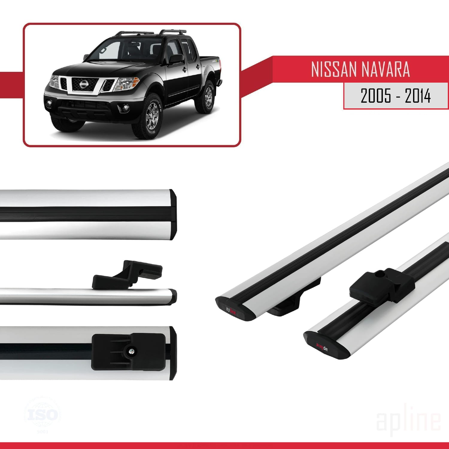 Barres de toit BASIC gris aluminium pour Nissan Navara D40 2005-2014 - 3