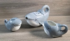 3 Piece Whale Teapot Henriksen Imports Japan Porcelain Ceramic Ocean Beach Sea 