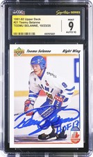 Autographed Teemu Selanne Ducks Hockey Slabbed Rookie Card Item#14558740 COA. rookie card picture