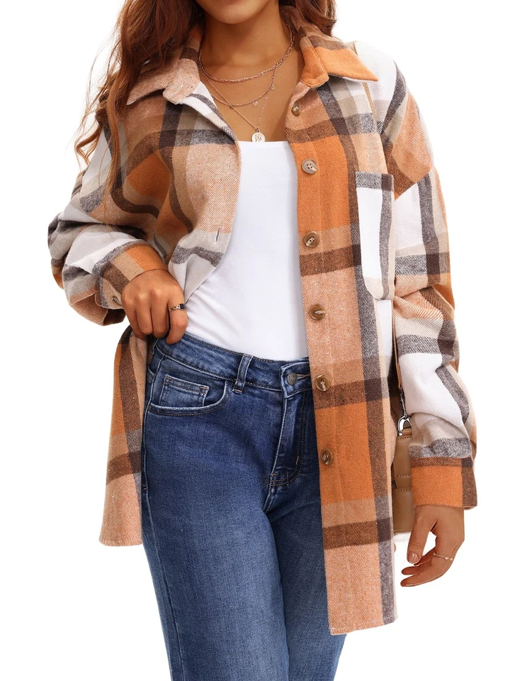 UVN клетку рубашки для женщин фланелевый длинным рукавом Shacket куртка женщины рубашка - Изображение 4 из 4