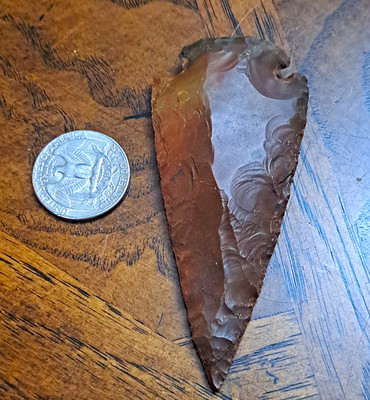 Knapped Stone Brown Projectile Point Arrowhead - Ownership History Not Available