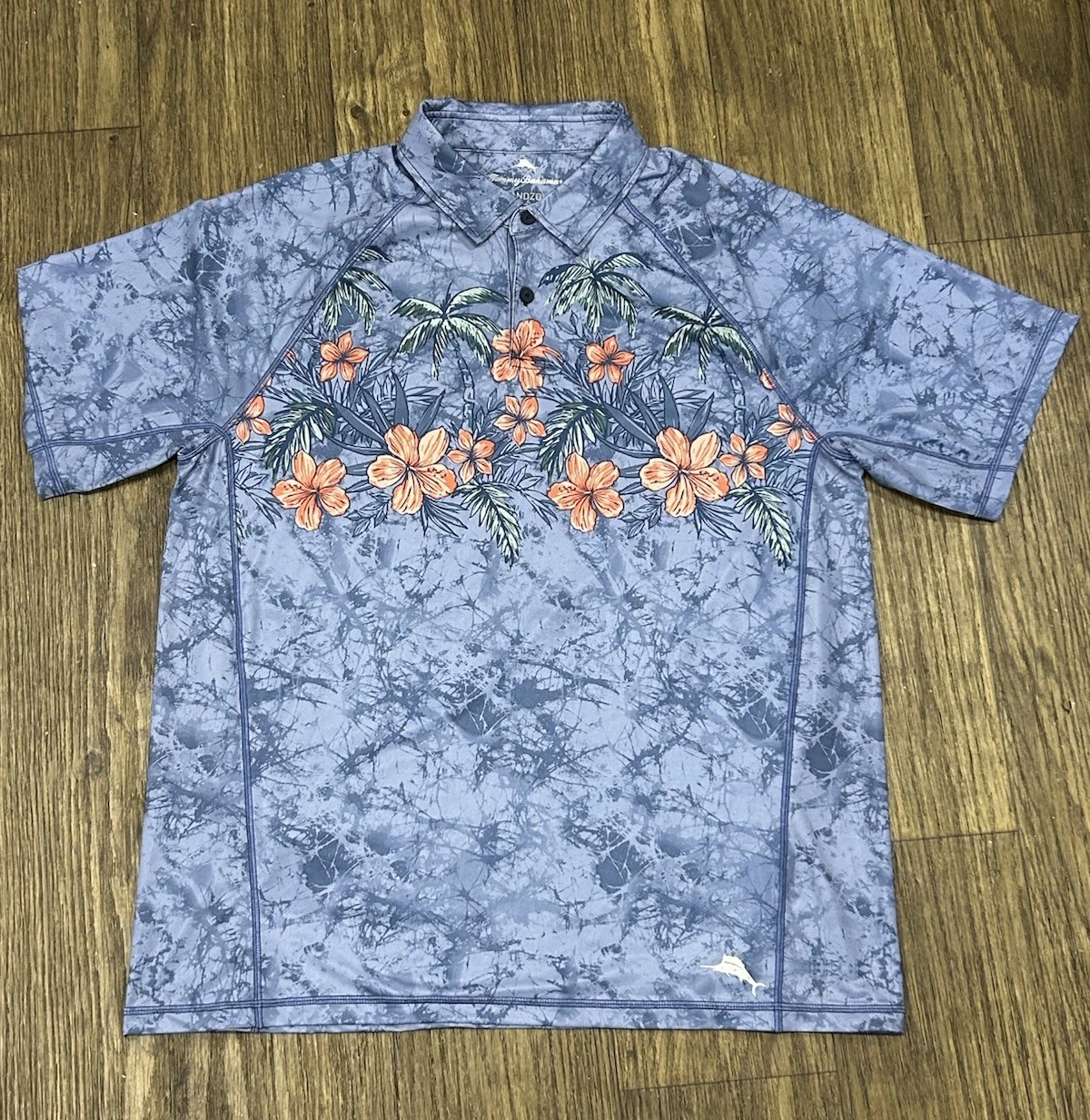 Tommy Bahama IslandZone Polo Shirt Mens XL Blue Floral Hawaiian Beach UPF 30