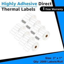 8 Rolls 3"x 1" Thermal Barcode Labels 2000/Roll Work for Zebra Rollo Printers