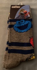 Men  s Crew Socks Sesame Street Gray Cookie Monster Elmo Big Bird Size 9-13 NWT