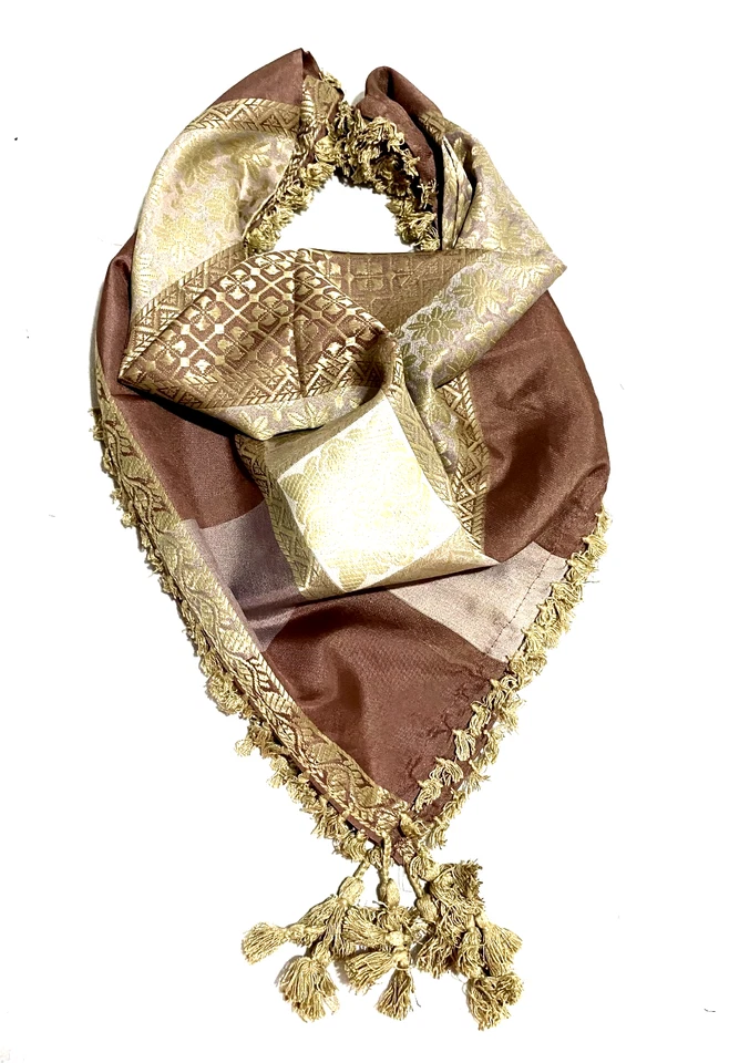 Lenço exclusivo marrom dourado kufiyah, bandana do deserto, vestido árabe estilo antigo vintage - Imagem 2 de 3