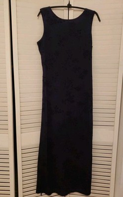 DBY Navy Blue Maxi  Dress With Raised Embossed Flower Design Women's Size 7-8