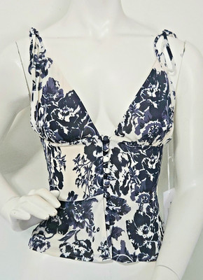 NWT Reformation Cluny Floral Tie Shoulder Top Madame Blue Cream Size 6 NEW