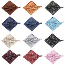 Men Classic Paisley Pre-tied Bowtie Pocket Square Set Wedding Party Bow Tie Lot