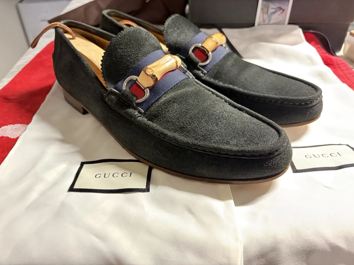 Gucci Blue Suede Bamboo Bit Driving Loafers size 9.5 Gucci Leather Upper Blue Dress Shoes for Men for sale | eBay main image 2
