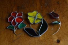 Lot of 3 Vintage Tiffany Stained Glass Flowers Suncatcher Portland CT
