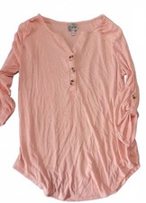 Como Vintage Pink Ribbed Button-Up Long Sleev...