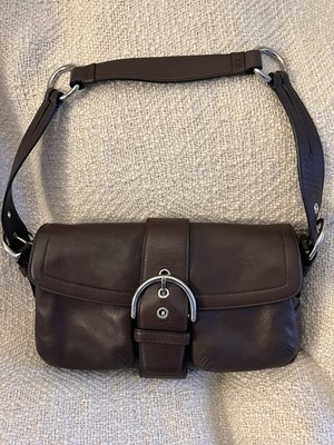 COACH VINTAGE CHOCOLATE BROWN VINTAGE SOHO SILVERTONE TRIM SHOULDER BAG 3653