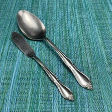 Oneida Wm A Rogers MONTCLAIR Floral Stainless SERVING TABLE SPOON  BUTTER KNIFE