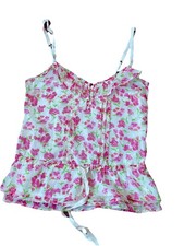 Abercrombie Fitch White Cami Pink Flowers Buttons Cinched Waist Y2K Sz XS