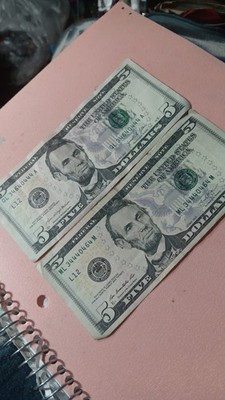 (Two) FANCY SERIAL NUMBERS. $5 BILLS. (Mixed Up matching  Numbers)