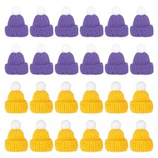 Mini Christmas Knit Hats, 24Pcs Miniature Doll Hat, Purple, Pine Flower Yellow