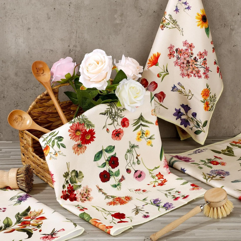 Juego de 4 toallas de plato vintage de flores silvestres para cocina decorativas 16 X 24 pulgadas flor Foto 3 de 4