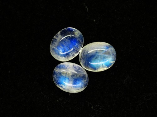 Natural White Rainbow Moonstone Gems Cabochons Blue Flashy Gems Pairs Oval Shape - Picture 1 of 3