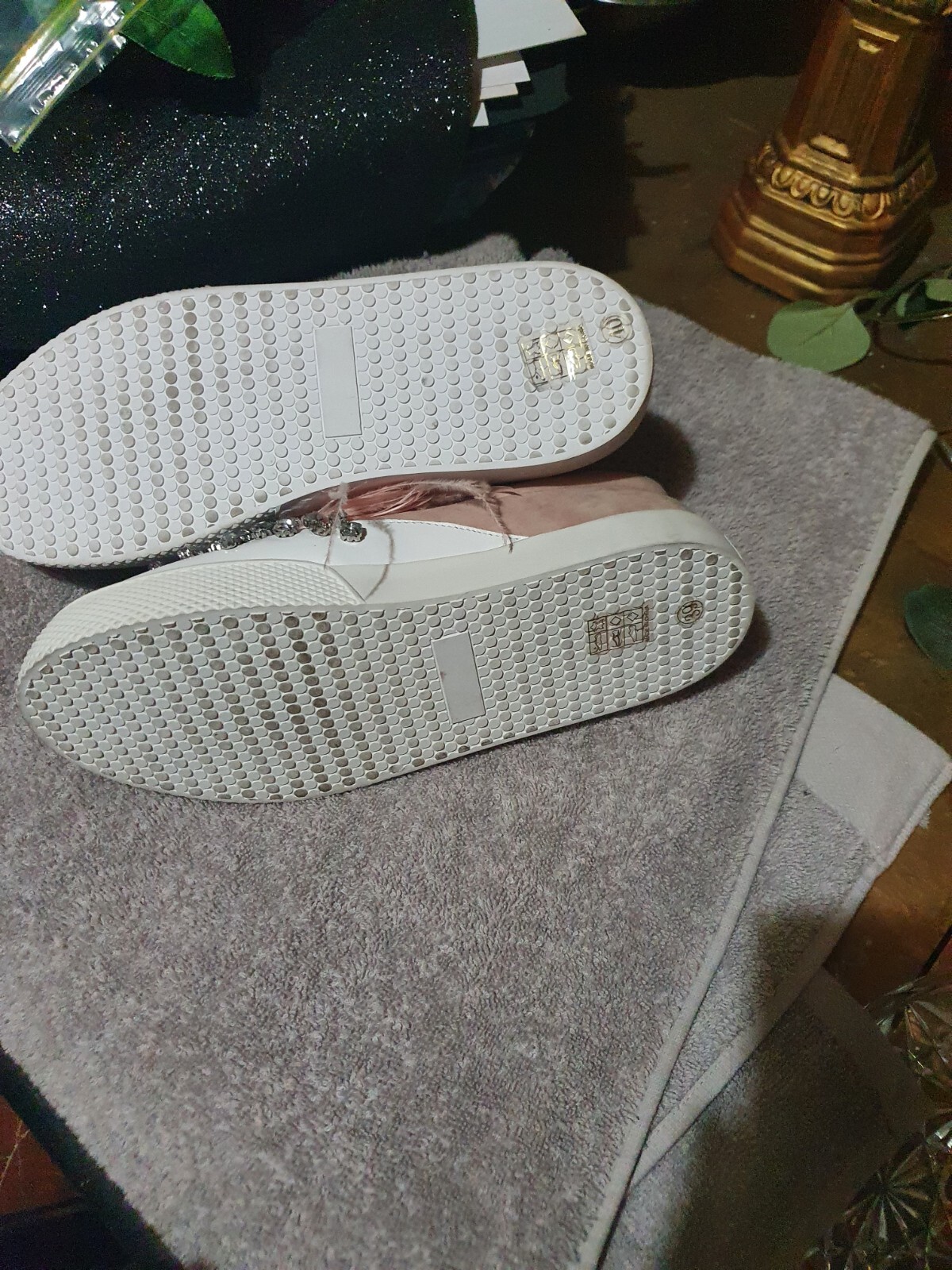 Ugg.. new ladies crystal oval and round encrusted..feathered Sneakers image 5