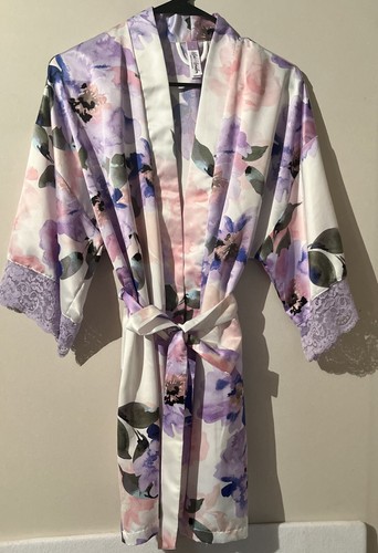 Lilac+London Robe + Slip Dress Set Size S Silky Satin Floral Chemise Lace Sexy - Picture 8 of 10