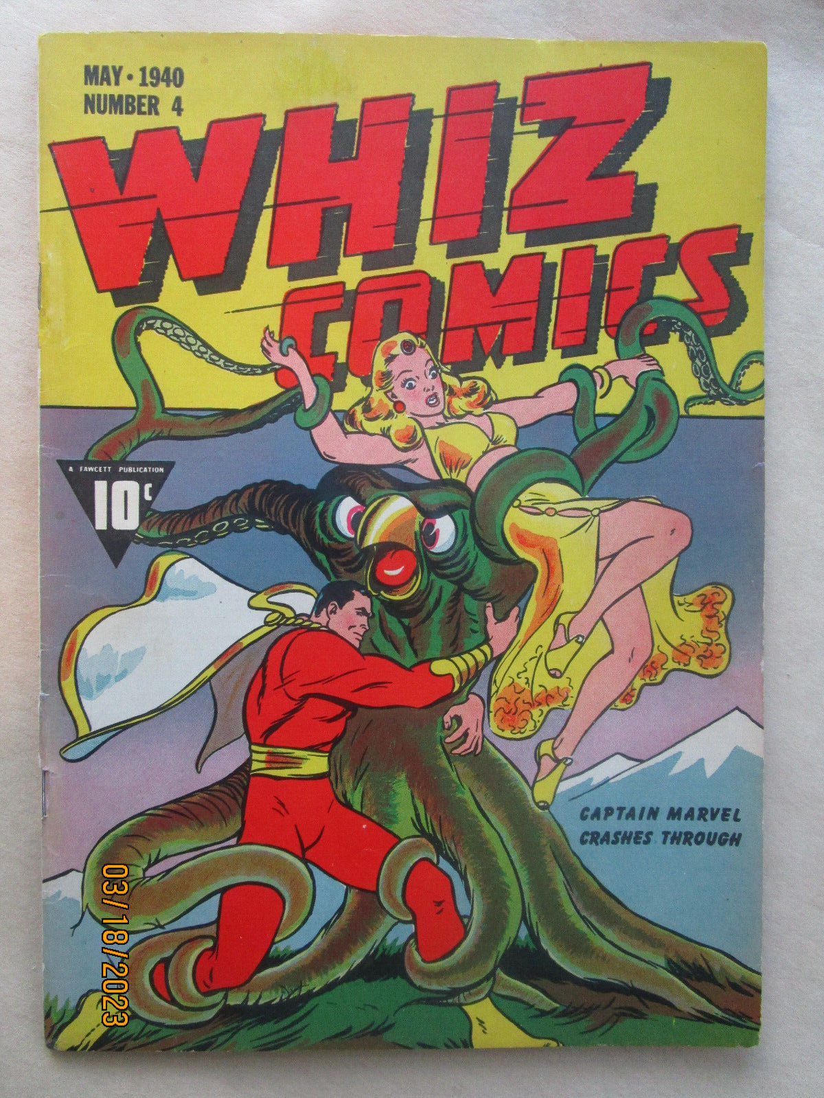 WHIZ COMICS # 4 -(#5 INSIDE) COUPON CLIPPED - OTHERWISE HIGH GRADE 8.0 OR BETTER