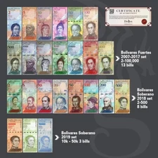 Venezuela Full Set 2  100,000 Bolivares 2-500 Soberanos + 3 newest -24 PCS