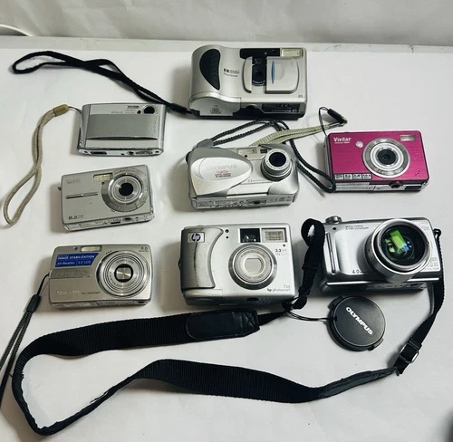 Cameras Lot Of 8 For Parts Only , Kodak , Sony Cybershot , Olympus , Hp, Vivitar