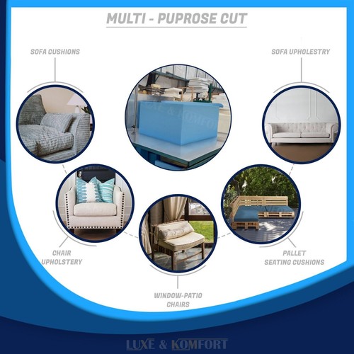 BLUE Firm Foam Cut to Any size High Density Foam Cushions Seat Pads Firm - Picture 2 of 3