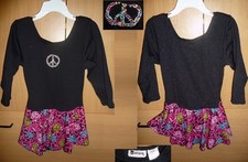 Dance Ice Skating Skater Dress Black w multicolor skirt Peace signs Girls 8 10