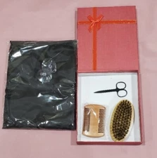 Gift Boxed Beard Grooming Kit - Brush 2 Sided Comb Black Stainless Scissors Bib
