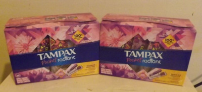 Lot Of 2 Tampax Pocket Radiant Regular Sealed Compact Tampons 28 Count