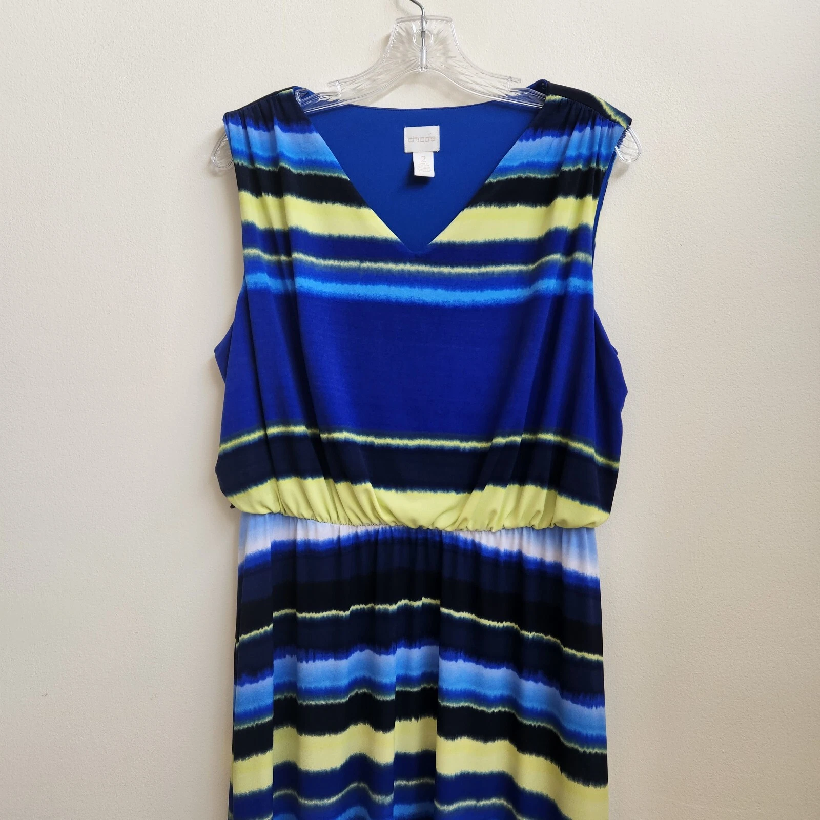 VETEMENTS Abito Chicos donna taglia 2 blu righe maglia maxi scollo a V senza maniche casual dress