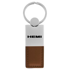 Dodge Hemi Keychain Keyring - Duo Premium Brown Leather Metal Key Fob